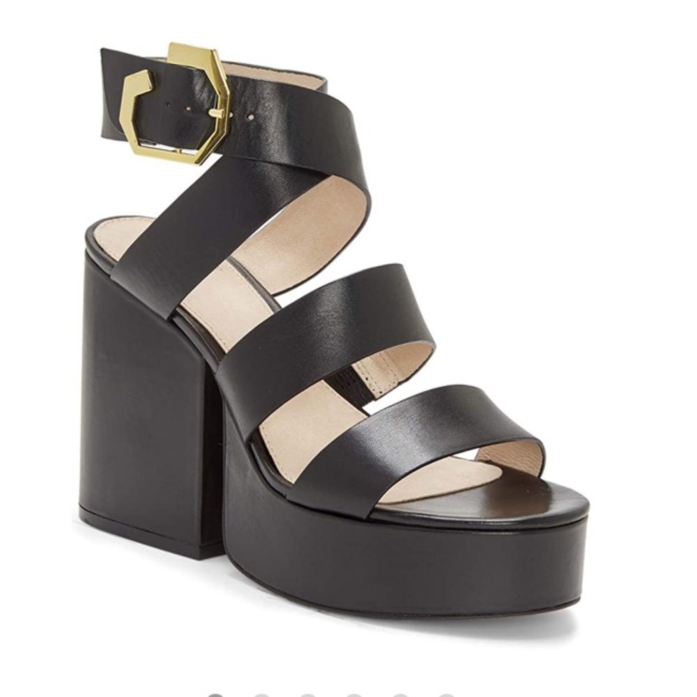 Louise et CIE Black Strappy Chunky Wedge 6.5